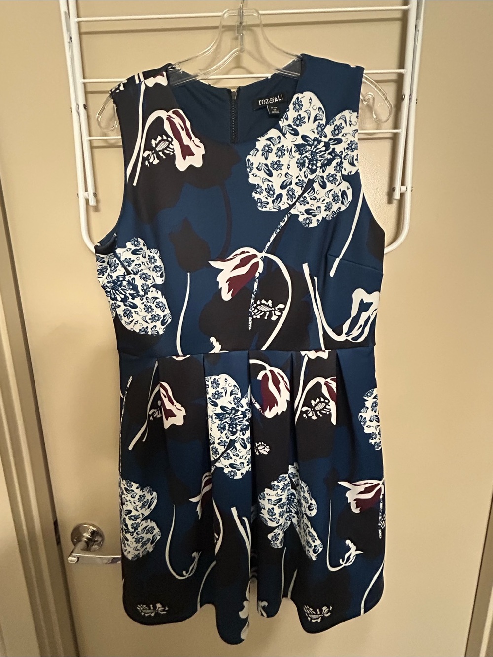 Roz & Ali Navy Floral Sleeveless Fit-and-Flare Mini Dress